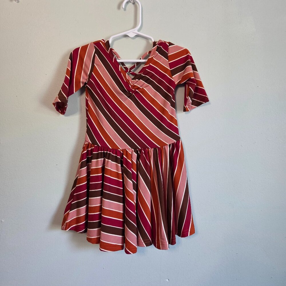 Dot Dot Smile Dress Girl's 2T Toddler Red & Brown Striped Twirl Ballerina NWT